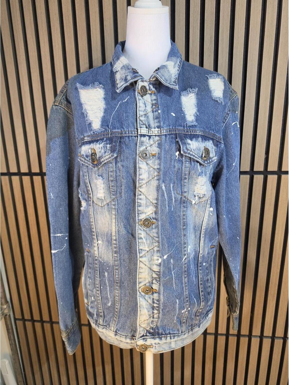 Rolling Paper Men's Blue Distressed Denim Jacket Button Front Pockets L 44"